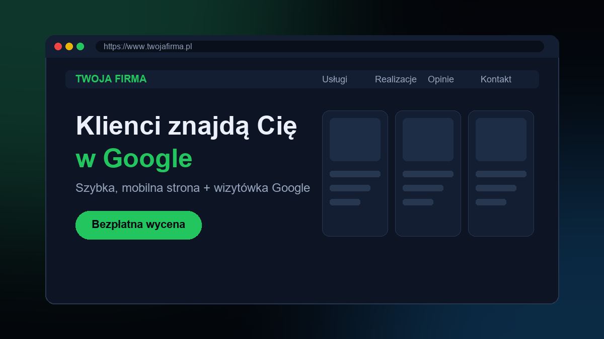 Projekt strony internetowej dla małej firmy na ekranie przeglądarki
