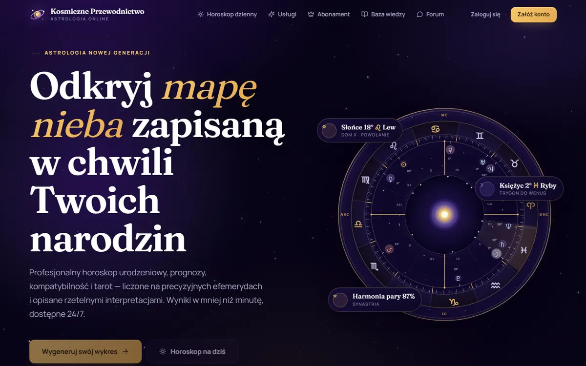 Zrzut ekranu serwisu Kosmiczne Przewodnictwo
